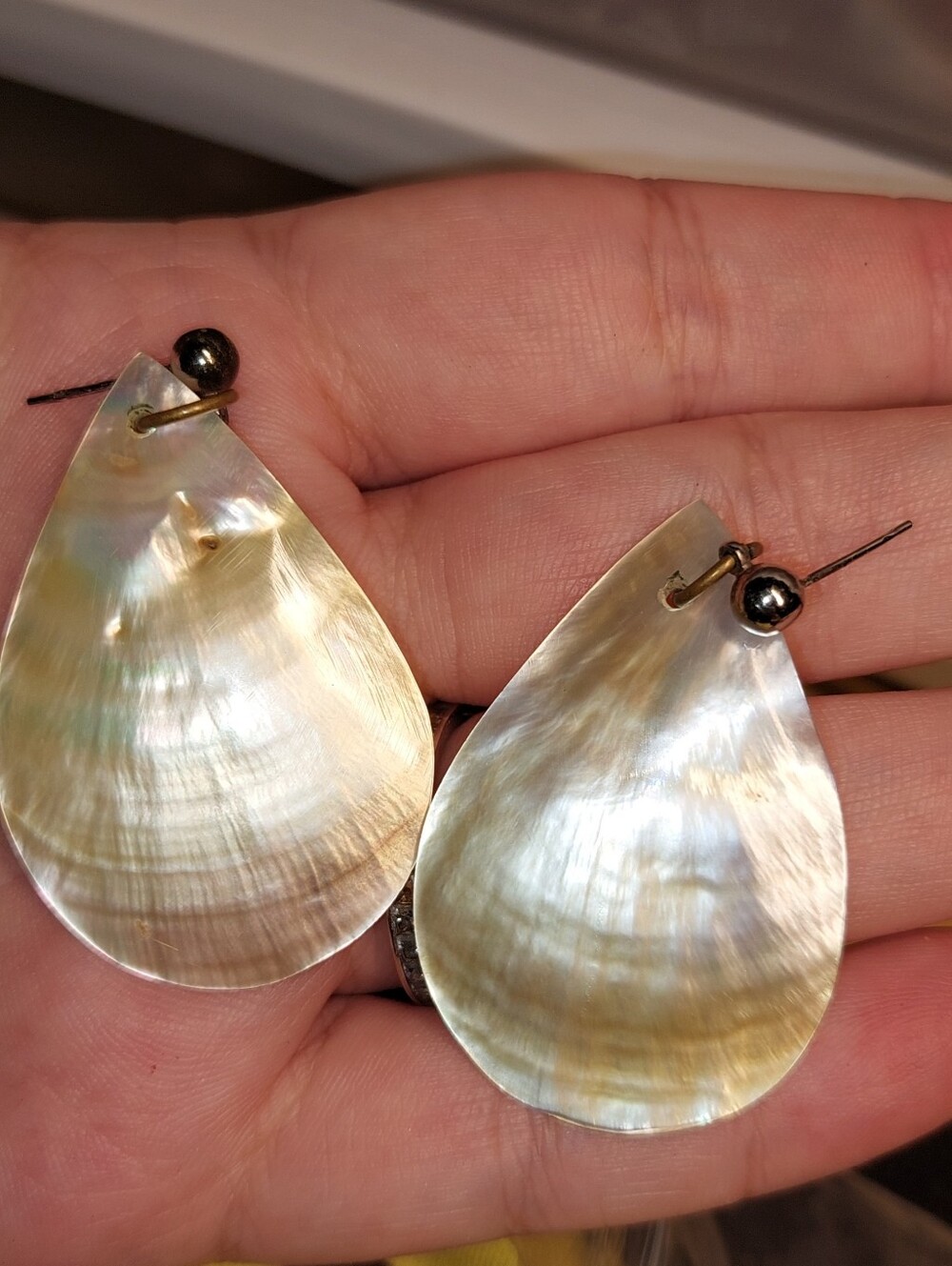 Iridescent Abalone Shell Teardrop Earrings - Natural Pearl Tone